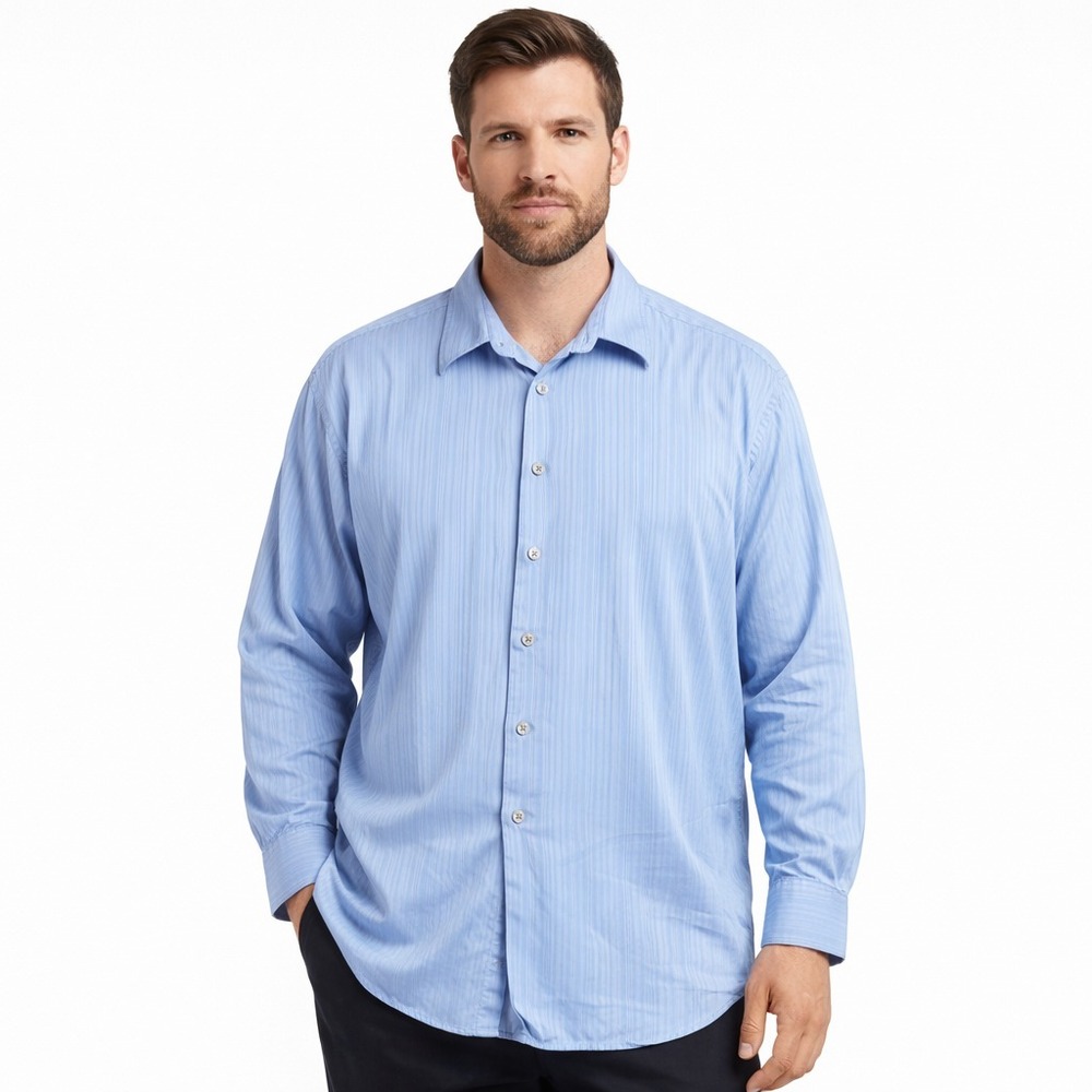 Van Heusen Studio Men's XL Blue Striped Dress Shirt 100% Cotton Button Front